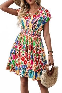 NEW 1 THE WOMAN abstract print ruffle tiered mini dress in multi